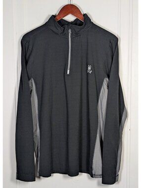 Psycho Bunny Women's Medium Long Sleeve 1/4 Zip Pullover Black Gray Top Active